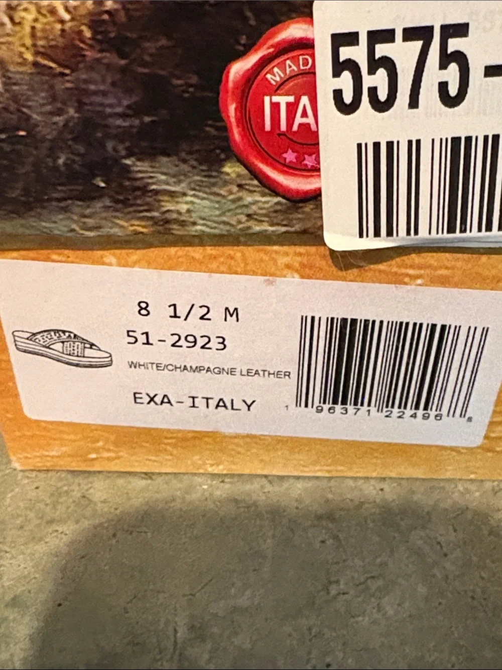 Bella Vita EXA-ITALY White/Champagne Leather Shoe Box Label - Size 8.5M